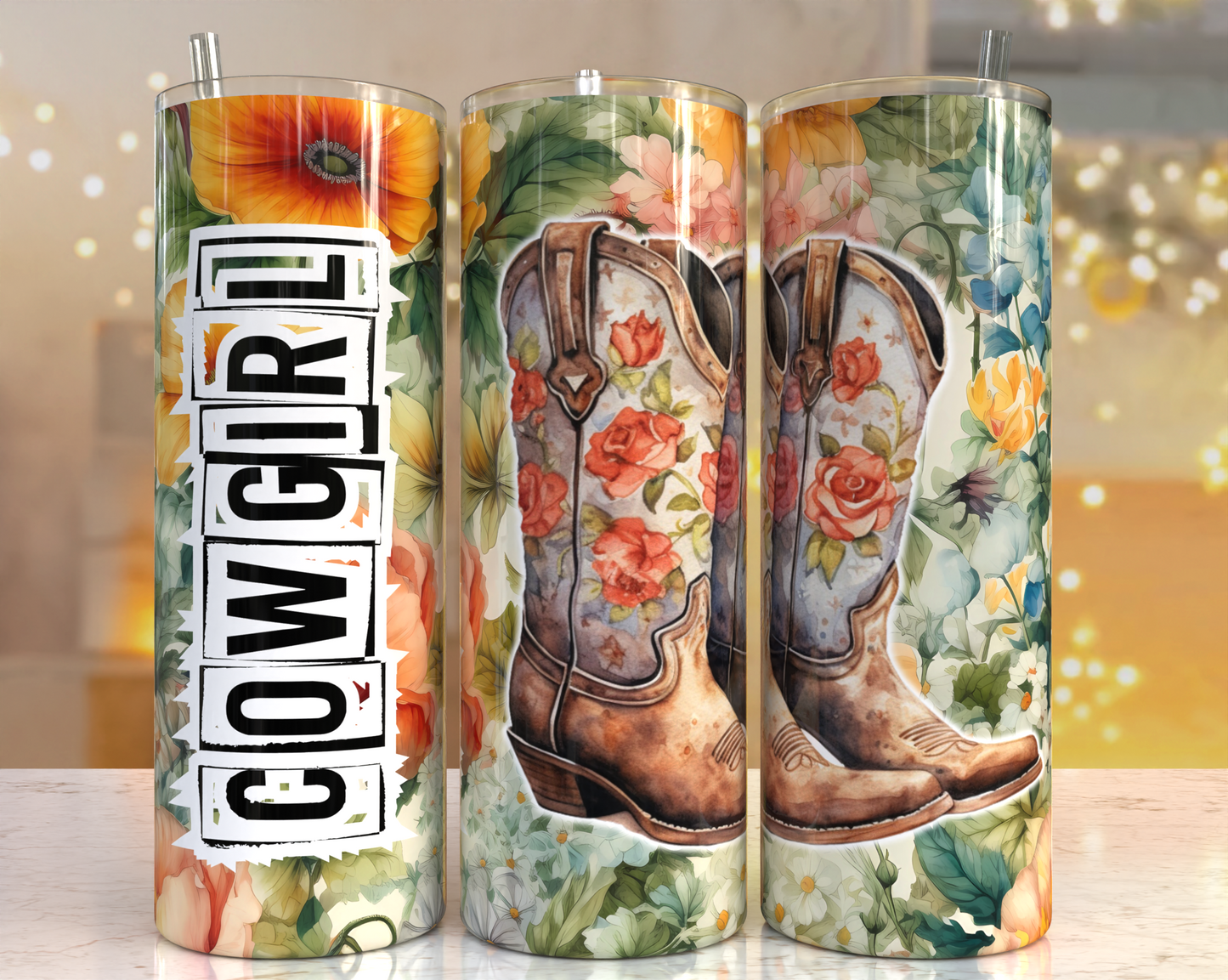 20 oz Tumbler Cowgirl Floral Boots